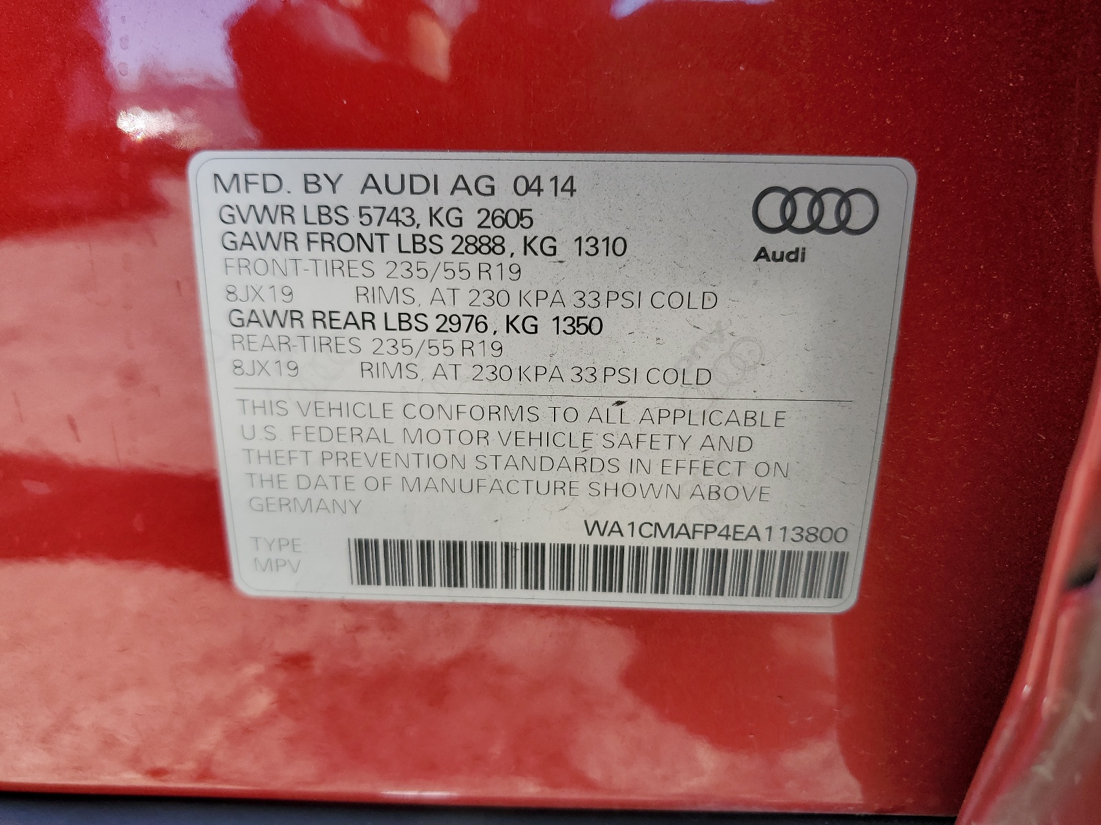 WA1CMAFP4EA113800 2014 Audi Q5 Tdi Premium Plus