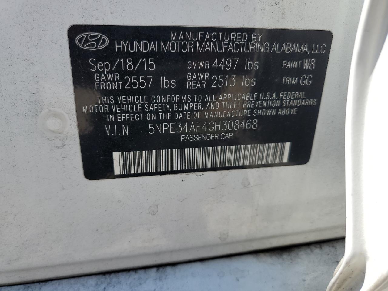 2016 Hyundai Sonata Sport VIN: 5NPE34AF4GH308468 Lot: 63061644