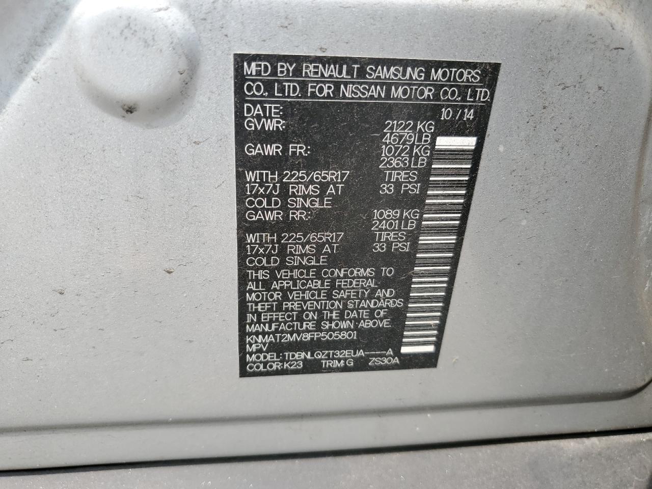 2015 Nissan Rogue S VIN: KNMAT2MV8FP505801 Lot: 64692004