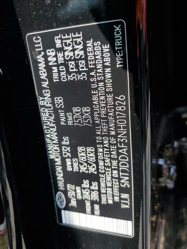 2022 Hyundai Santa Cruz Sel Premium VIN: 5NTJDDAF3NH017826 Lot: 64801624