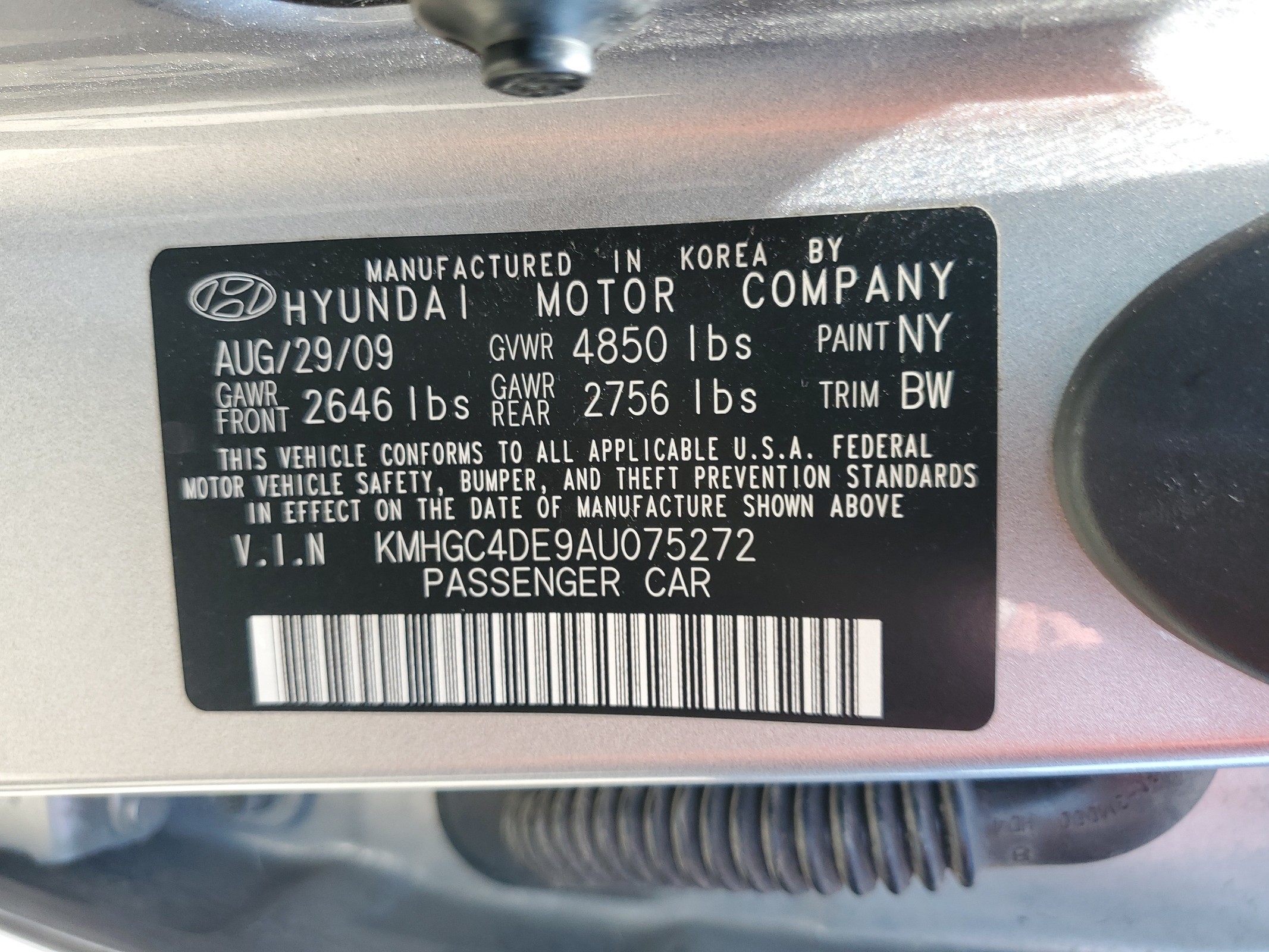 KMHGC4DE9AU075272 2010 Hyundai Genesis 3.8L