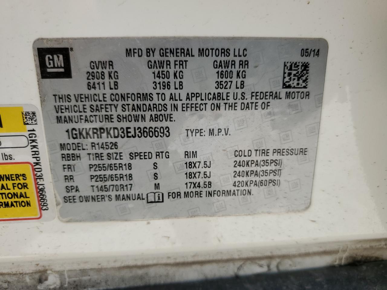 2014 GMC Acadia Sle VIN: 1GKKRPKD3EJ366693 Lot: 63135814