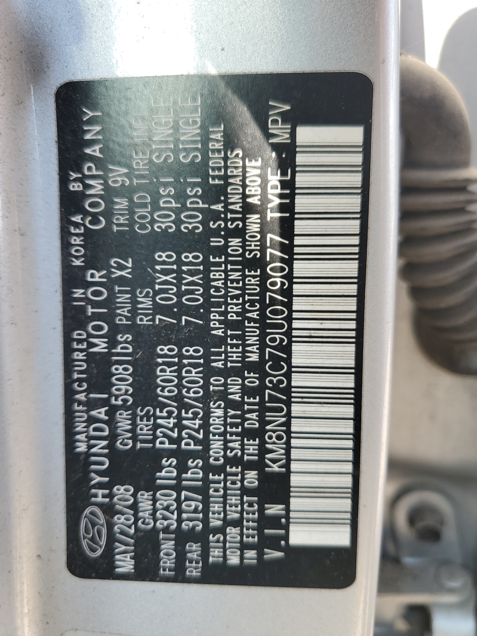 KM8NU73C79U079077 2009 Hyundai Veracruz Gls