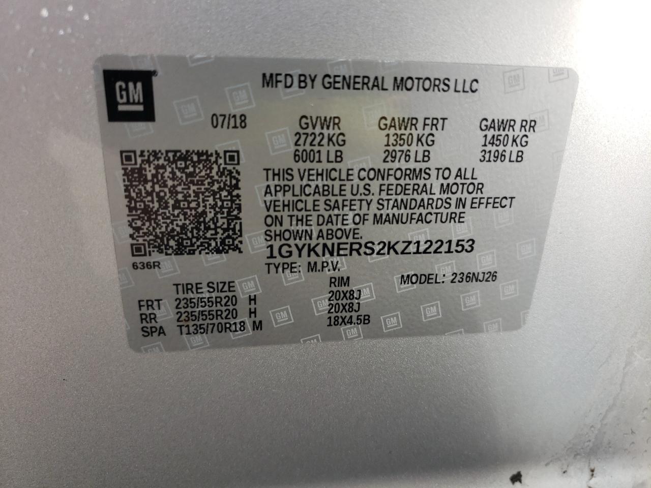 2019 Cadillac Xt5 Premium Luxury VIN: 1GYKNERS2KZ122153 Lot: 61609674