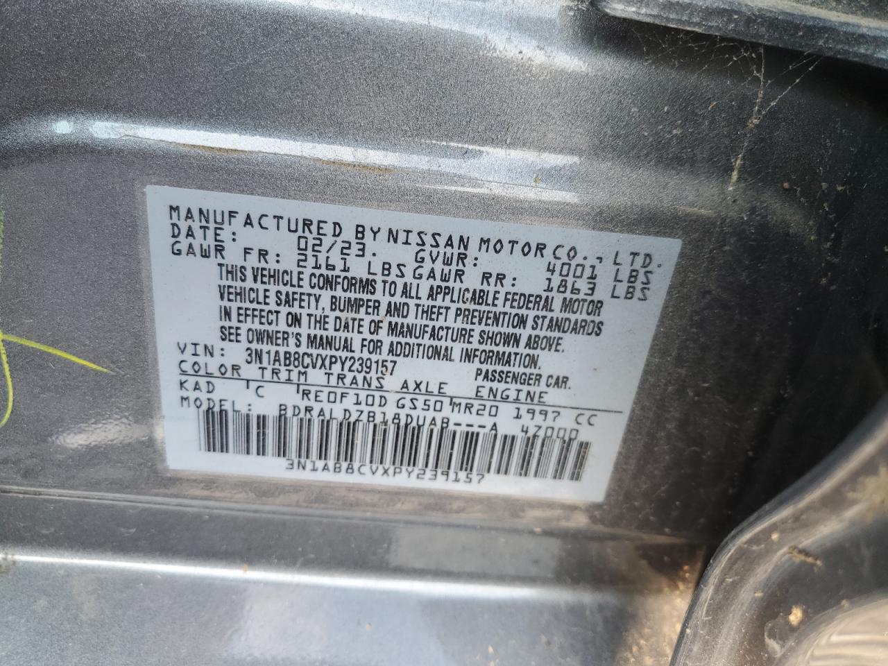 3N1AB8CVXPY239157 2023 Nissan Sentra Sv