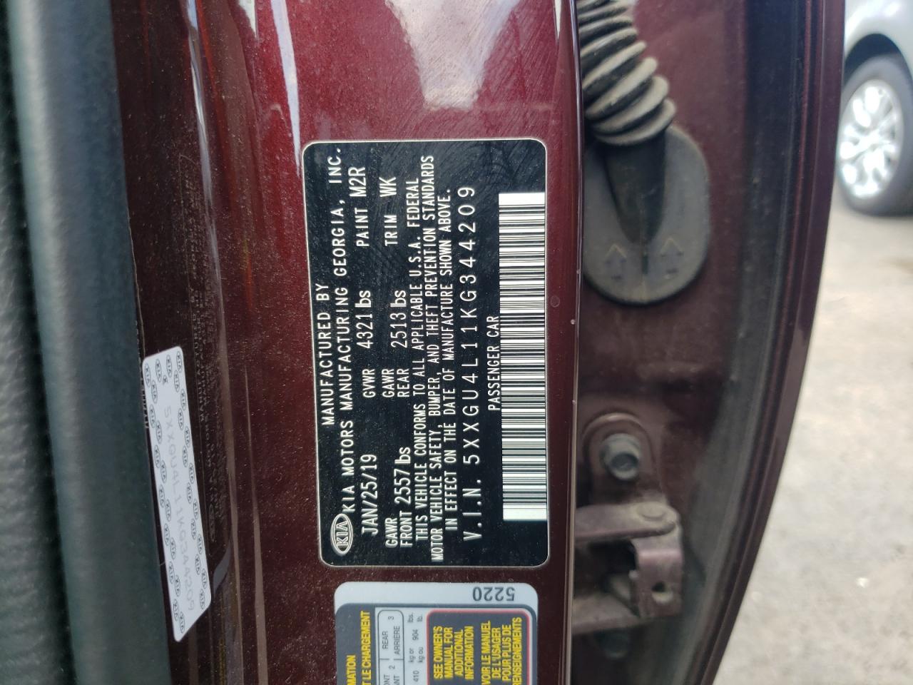 2019 Kia Optima Ex VIN: 5XXGU4L11KG344209 Lot: 63251994