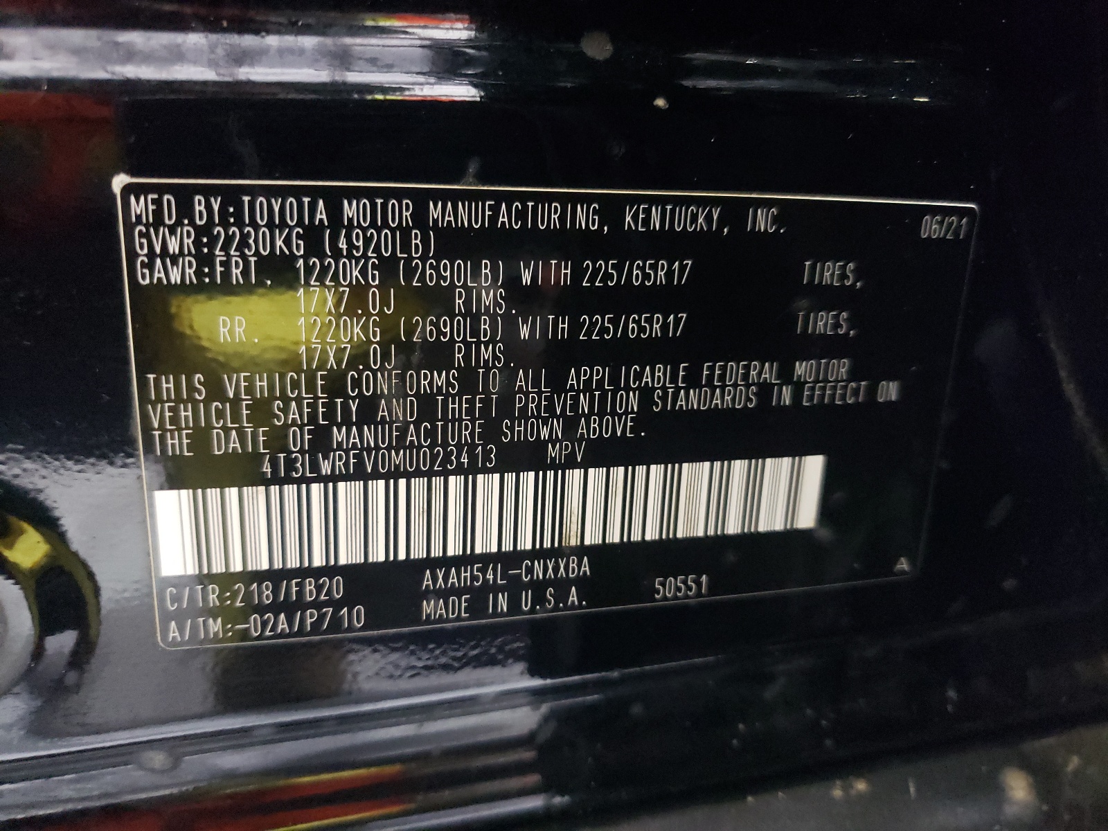 4T3LWRFV0MU023413 2021 Toyota Rav4 Le