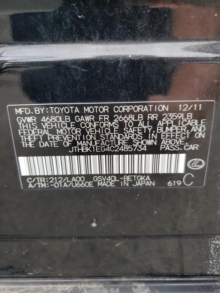 2012 Lexus Es 350 VIN: JTHBK1EG4C2485734 Lot: 61890904