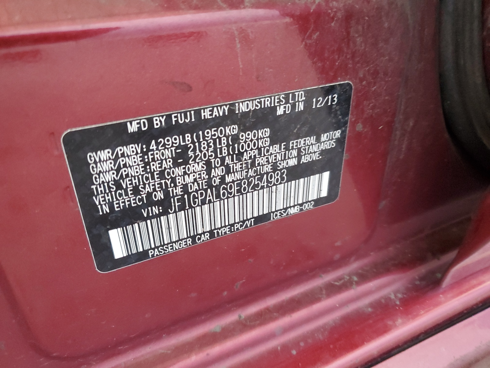 JF1GPAL69E8254983 2014 Subaru Impreza Sport Premium