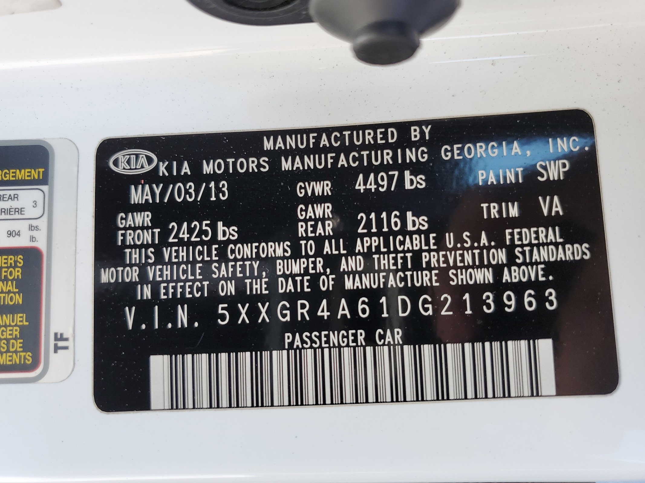 5XXGR4A61DG213963 2013 Kia Optima Sx