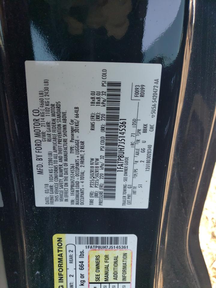 2018 Ford Mustang VIN: 1FATP8UH7J5145361 Lot: 62503154