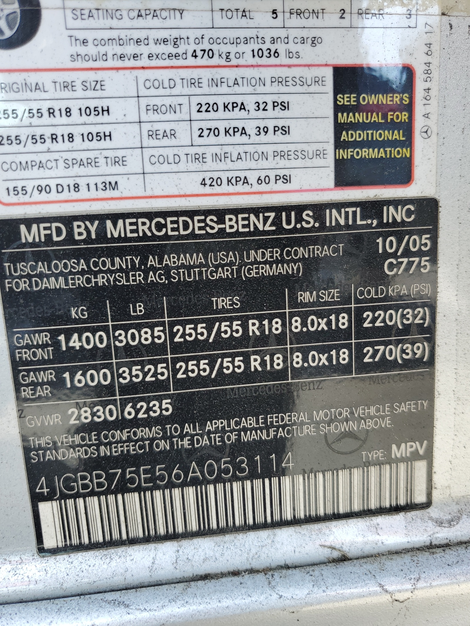 4JGBB75E56A053114 2006 Mercedes-Benz Ml 500