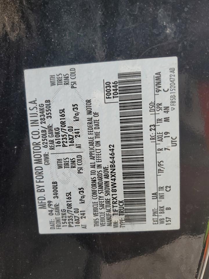 1999 Ford F150 VIN: 1FTRX18W4XNB64642 Lot: 64823274