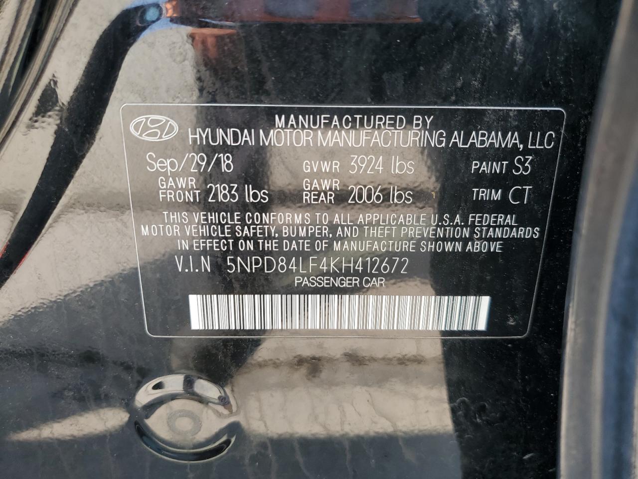 5NPD84LF4KH412672 2019 Hyundai Elantra Sel