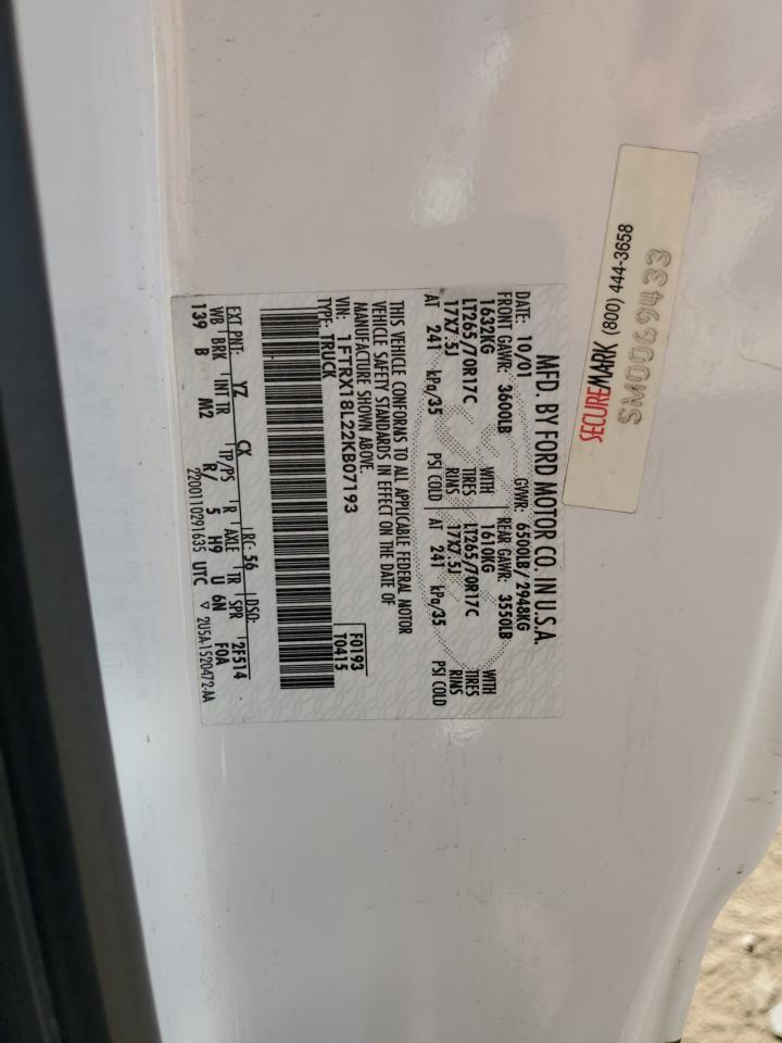 2002 Ford F150 VIN: 1FTRX18L22KB07193 Lot: 61519184