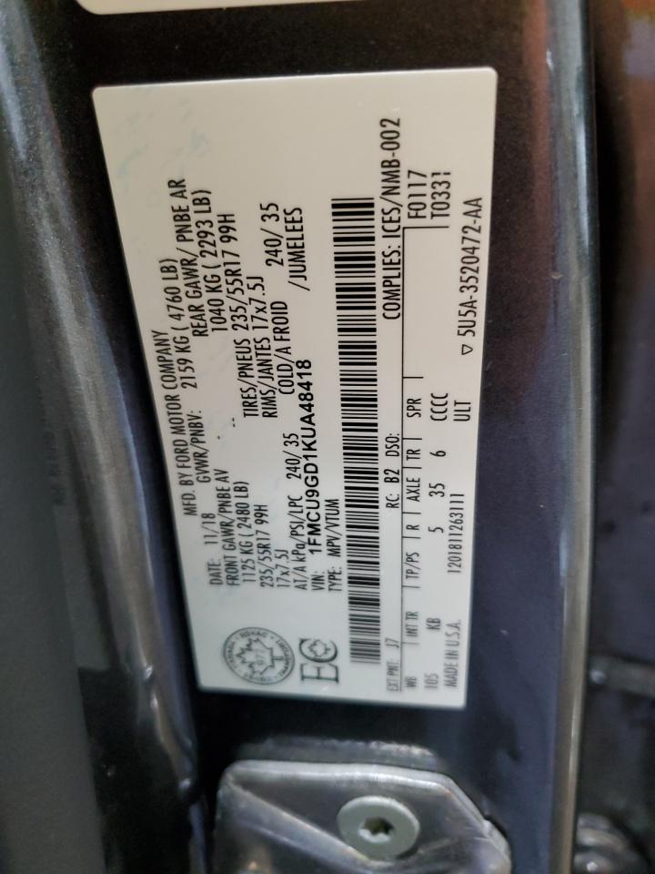 2019 Ford Escape Se VIN: 1FMCU9GD1KUA48418 Lot: 65369624