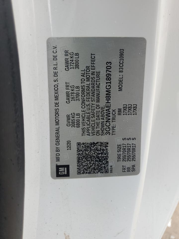 2021 Chevrolet Silverado C1500 VIN: 3GCNWAEH8MG189703 Lot: 63478814