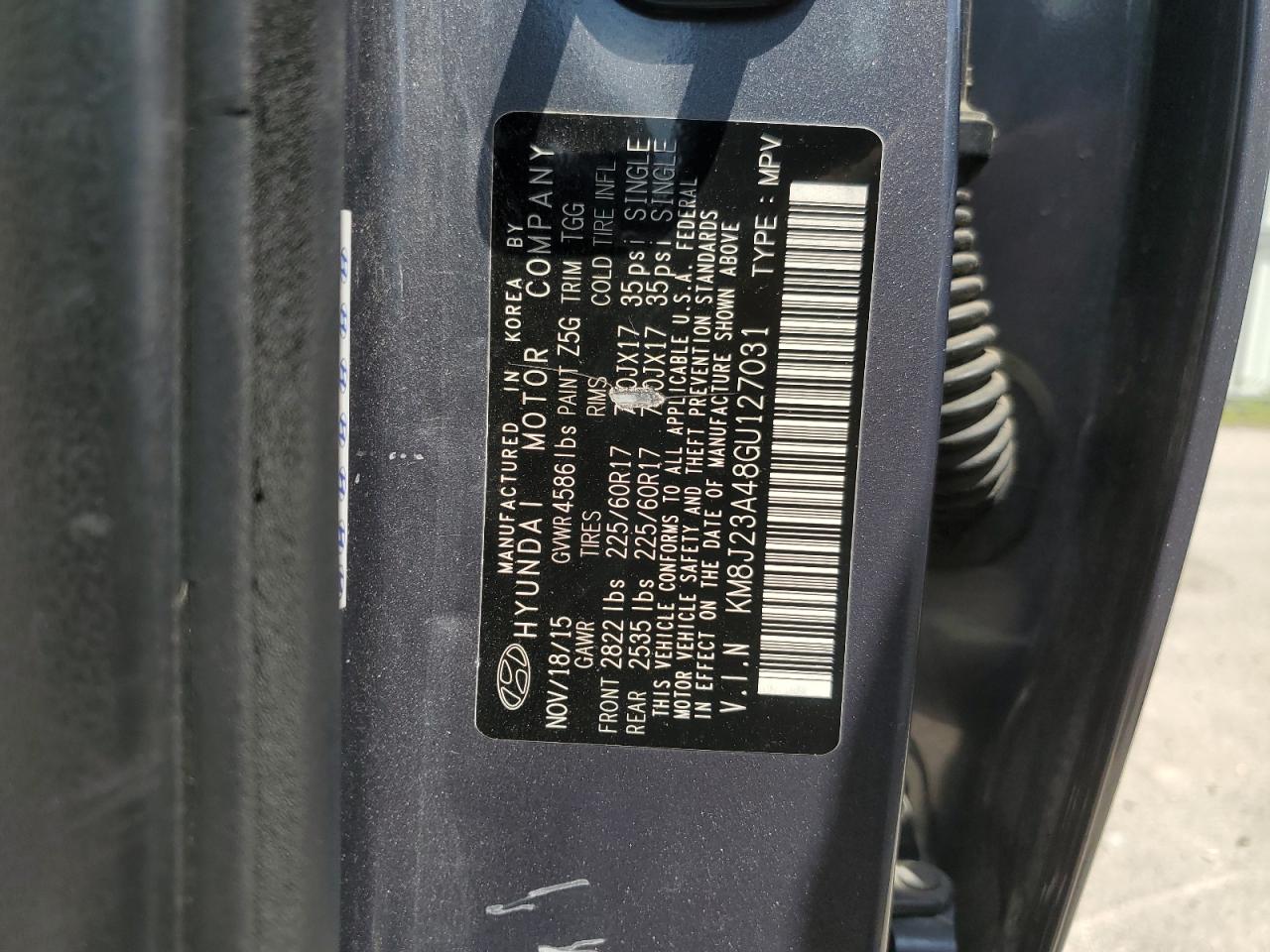 2016 Hyundai Tucson Se VIN: KM8J23A48GU127031 Lot: 63690624