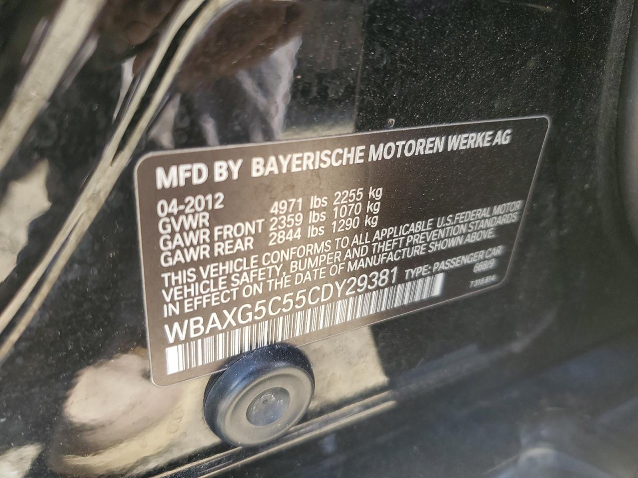 2012 BMW 528 I VIN: WBAXG5C55CDY29381 Lot: 64318784