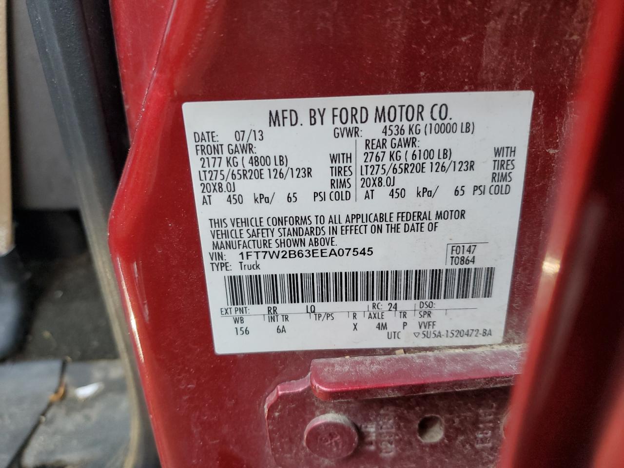 1FT7W2B63EEA07545 2014 Ford F250 Super Duty