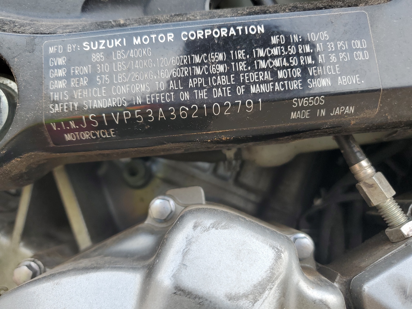 JS1VP53A362102791 2006 Suzuki Sv650