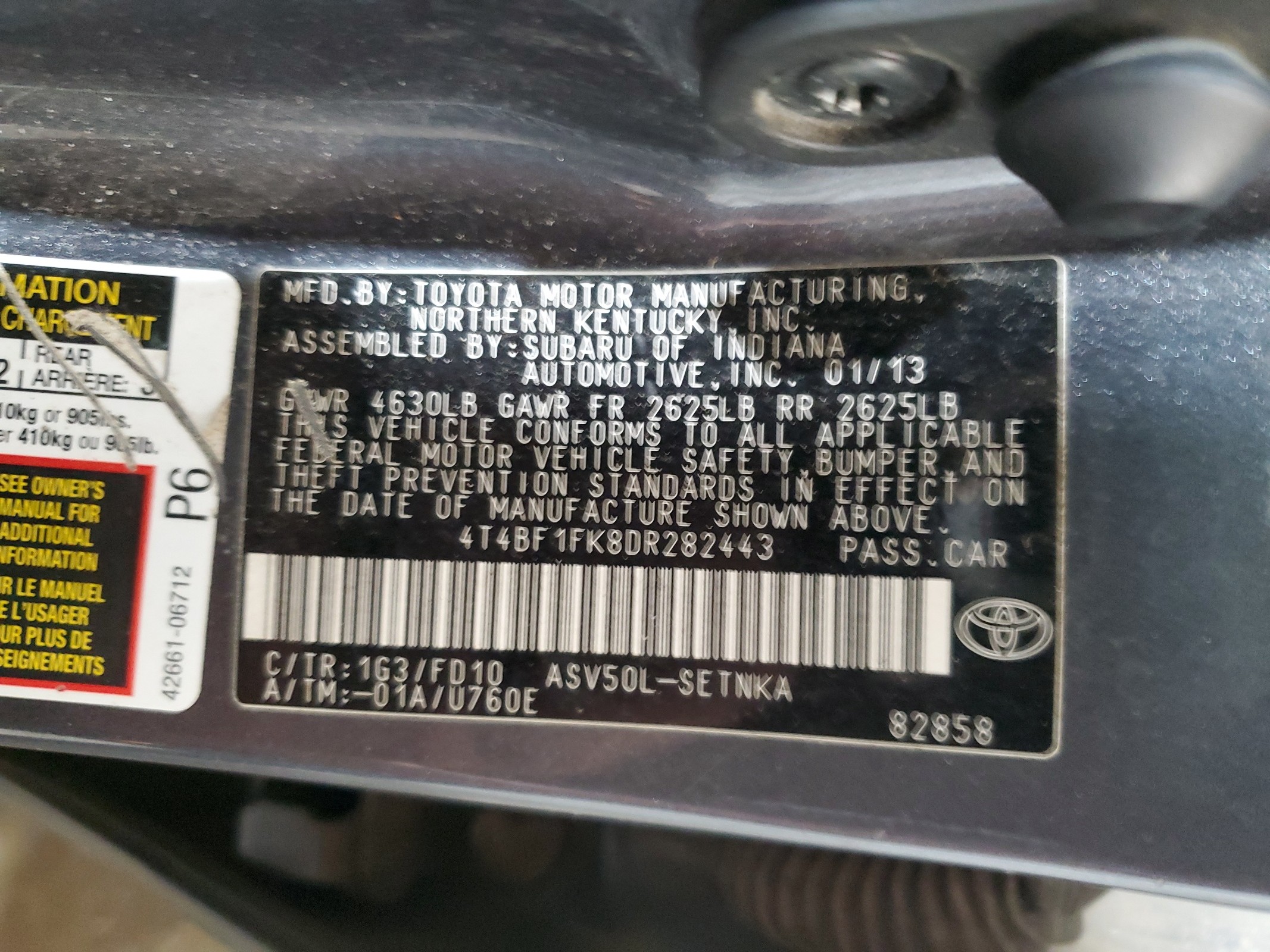 4T4BF1FK8DR282443 2013 Toyota Camry L