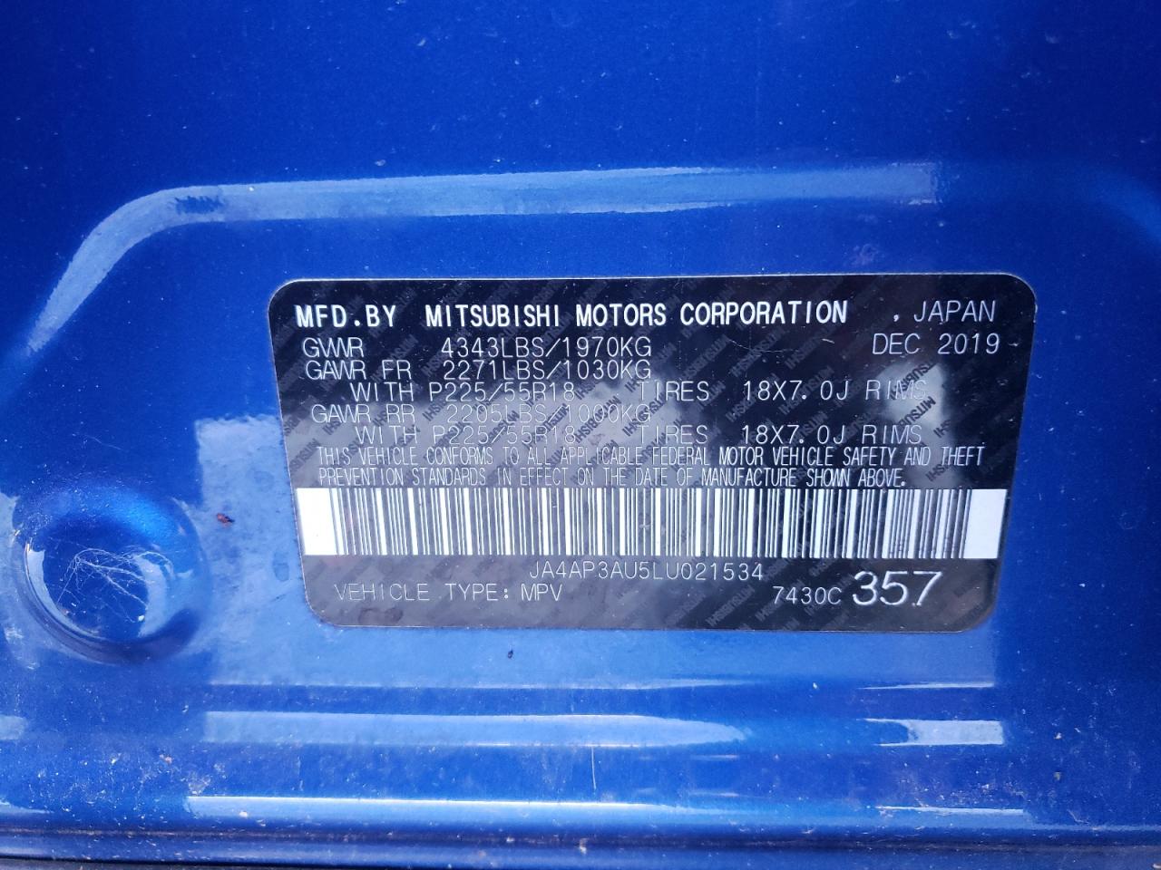 2020 Mitsubishi Outlander Sport Es VIN: JA4AP3AU5LU021534 Lot: 61607254