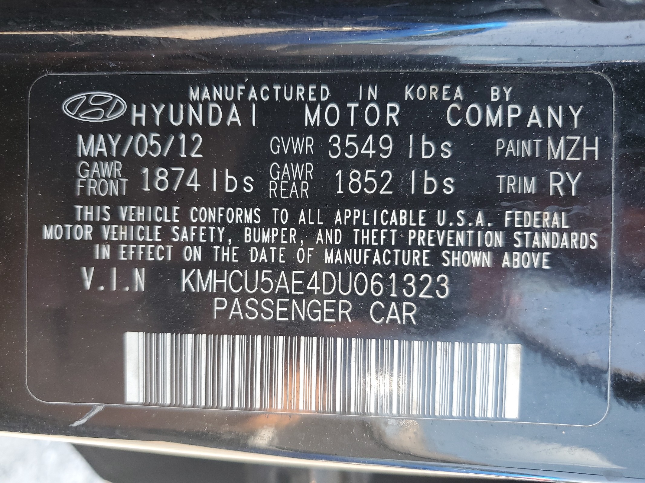 KMHCU5AE4DU061323 2013 Hyundai Accent Gls