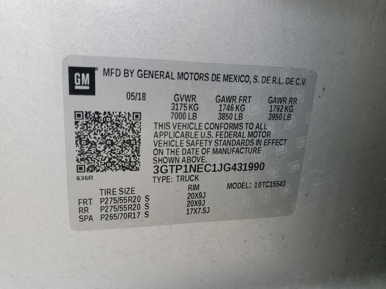 2018 GMC Sierra C1500 Slt VIN: 3GTP1NEC1JG431990 Lot: 64638974
