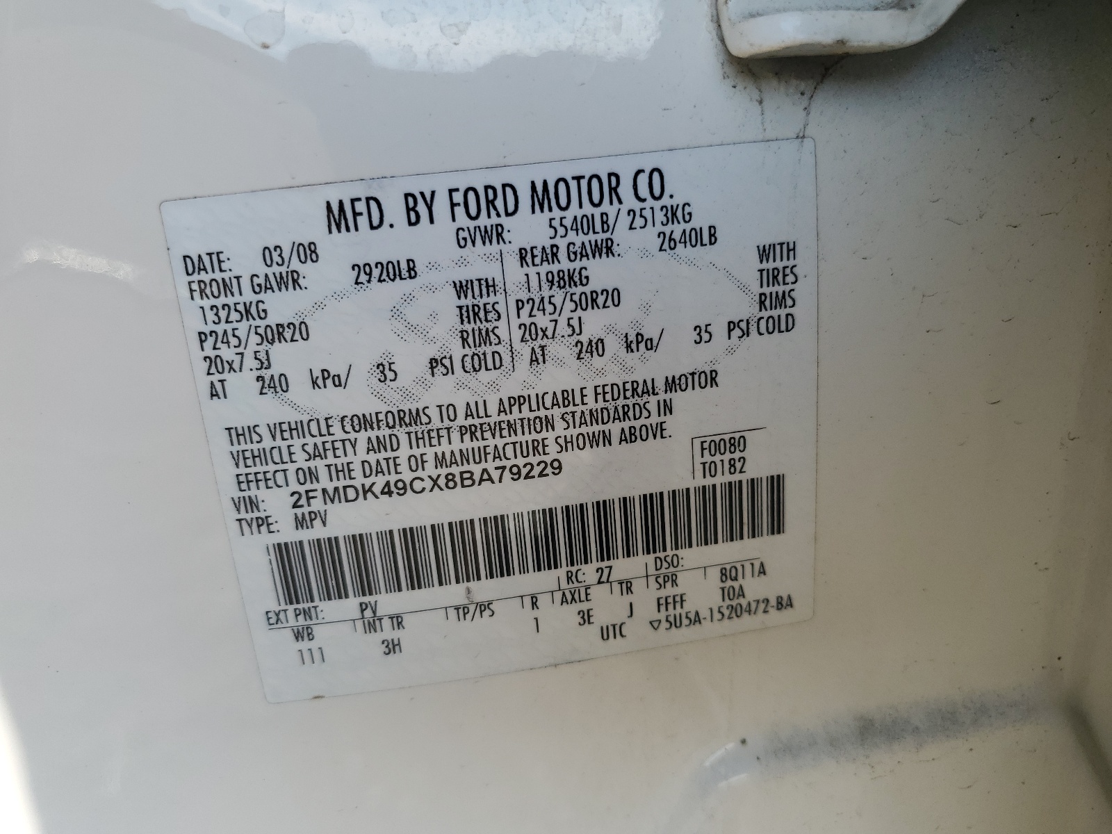 2FMDK49CX8BA79229 2008 Ford Edge Limited