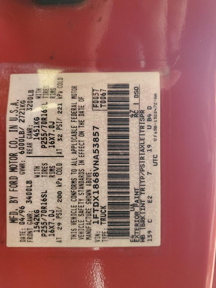 1997 Ford F150 VIN: 1FTDX1868VNA53857 Lot: 62393524