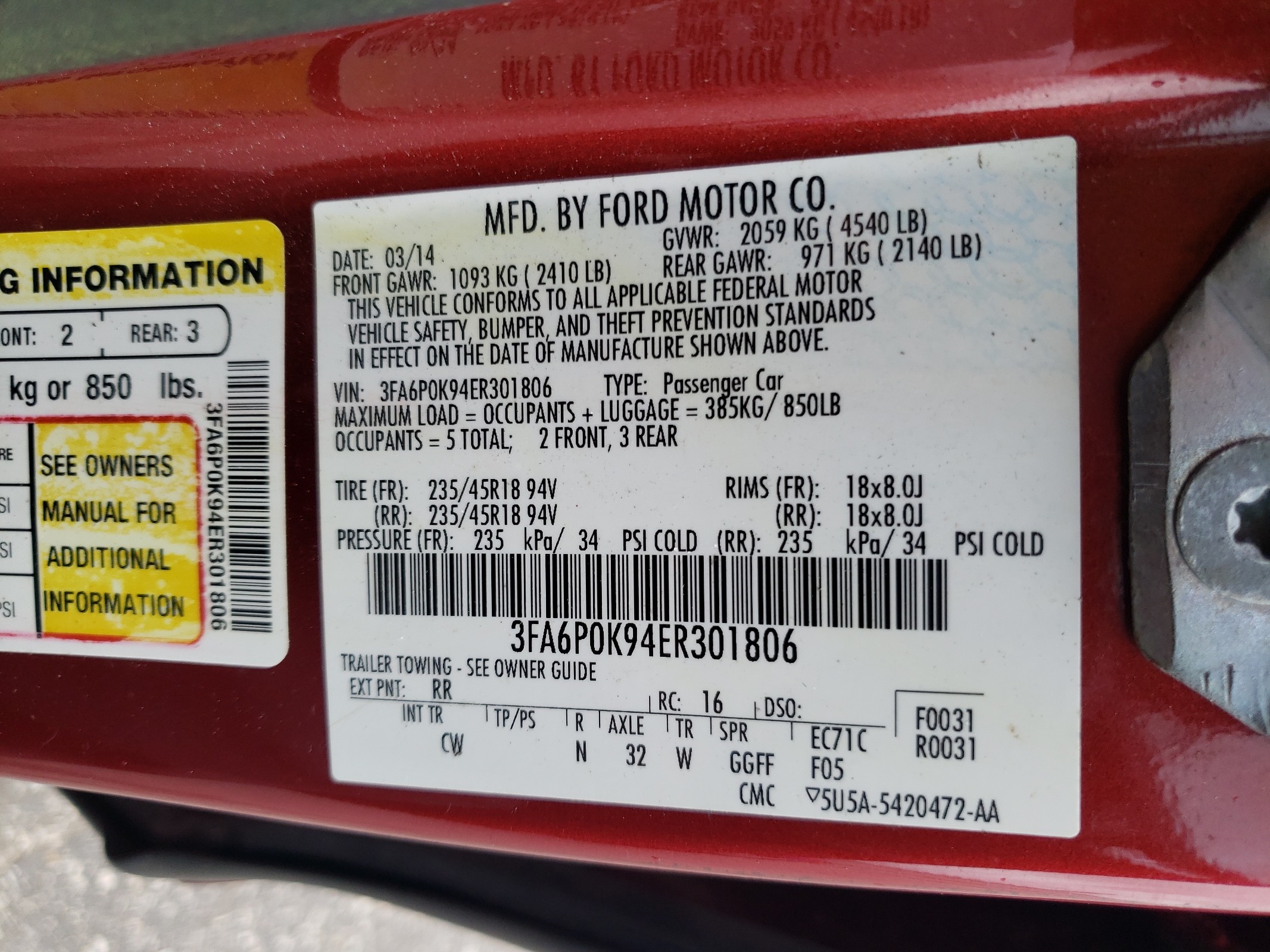 3FA6P0K94ER301806 2014 Ford Fusion Titanium