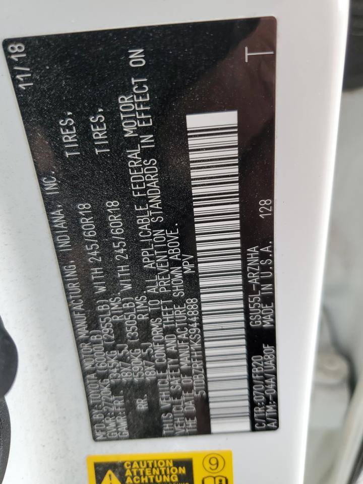 2019 Toyota Highlander Le VIN: 5TDBZRFH1KS944888 Lot: 65004674