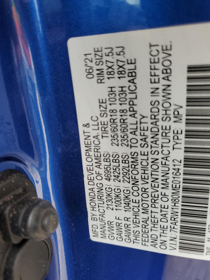 2021 Honda Cr-V Exl VIN: 7FARW1H80ME016412 Lot: 62820654