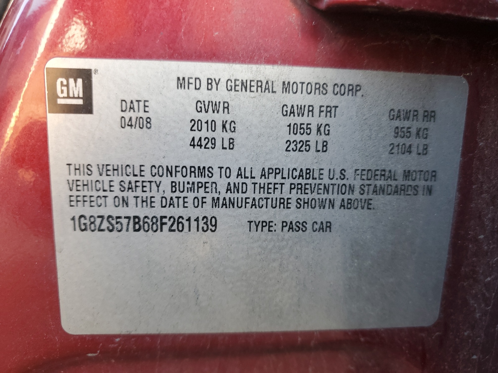 1G8ZS57B68F261139 2008 Saturn Aura Xe