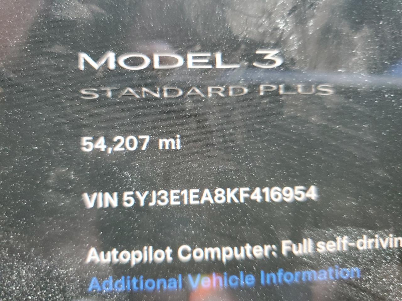 2019 Tesla Model 3 VIN: 5YJ3E1EA8KF416954 Lot: 62531844