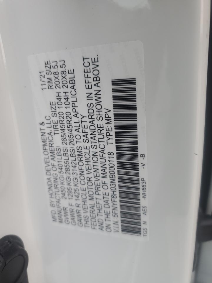 2022 Honda Passport Elite VIN: 5FNYF8H03NB000118 Lot: 63116334