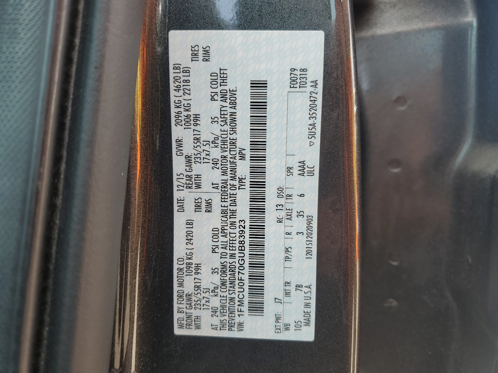 1FMCU0F70GUB83923 2016 Ford Escape S