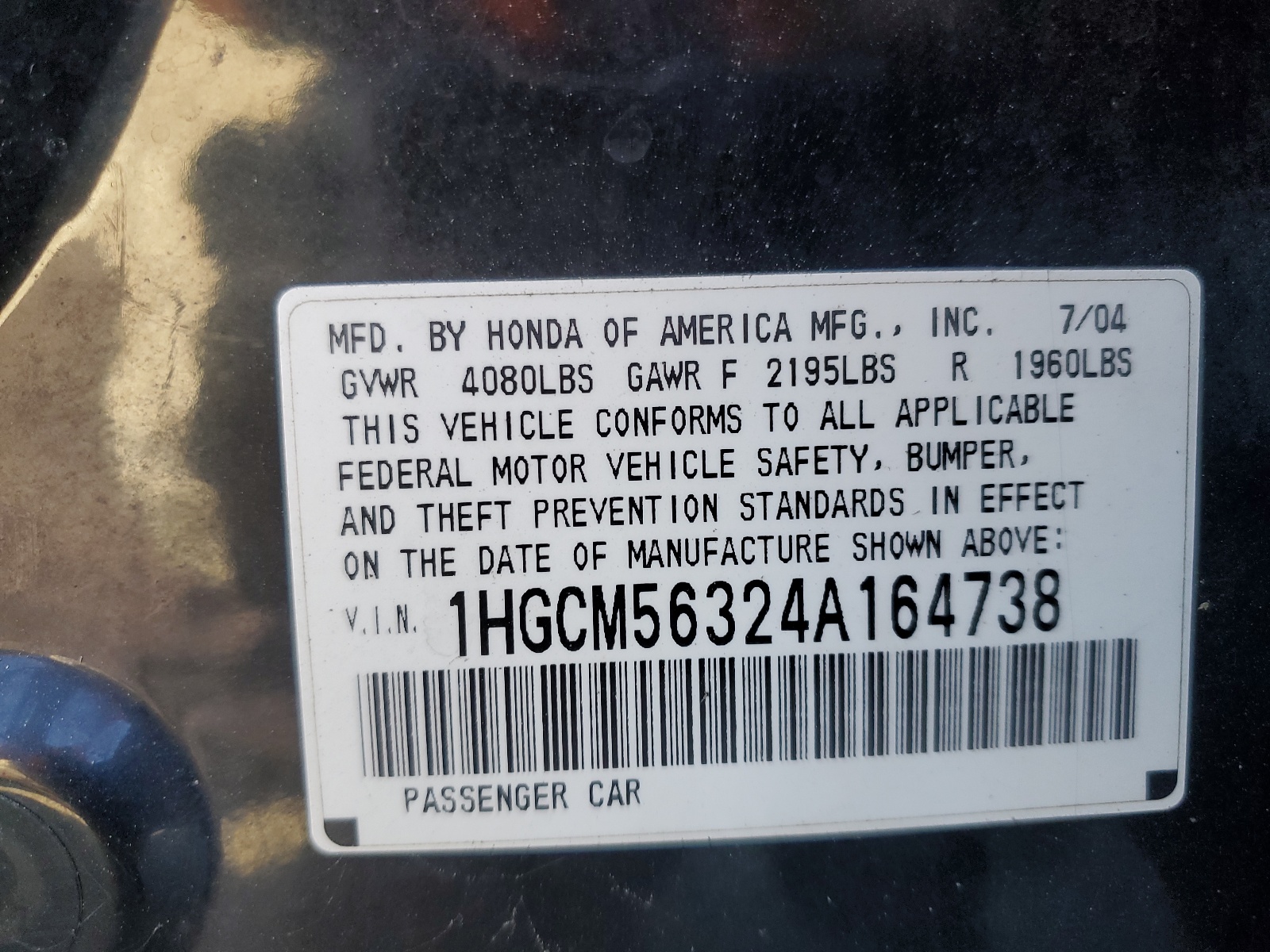 1HGCM56324A164738 2004 Honda Accord Lx