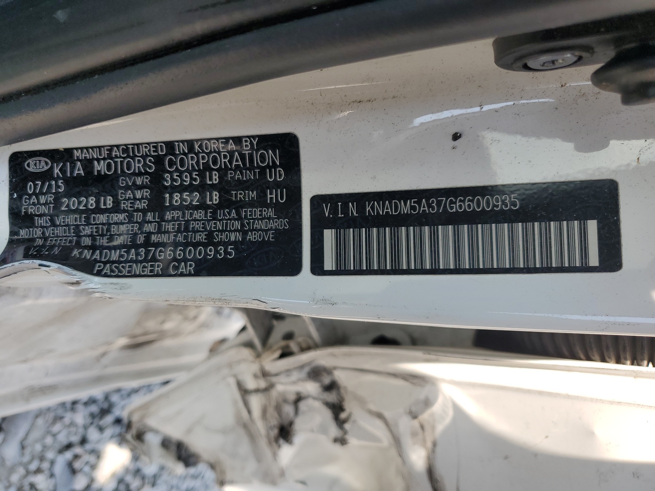 KNADM5A37G6600935 2016 Kia Rio Lx