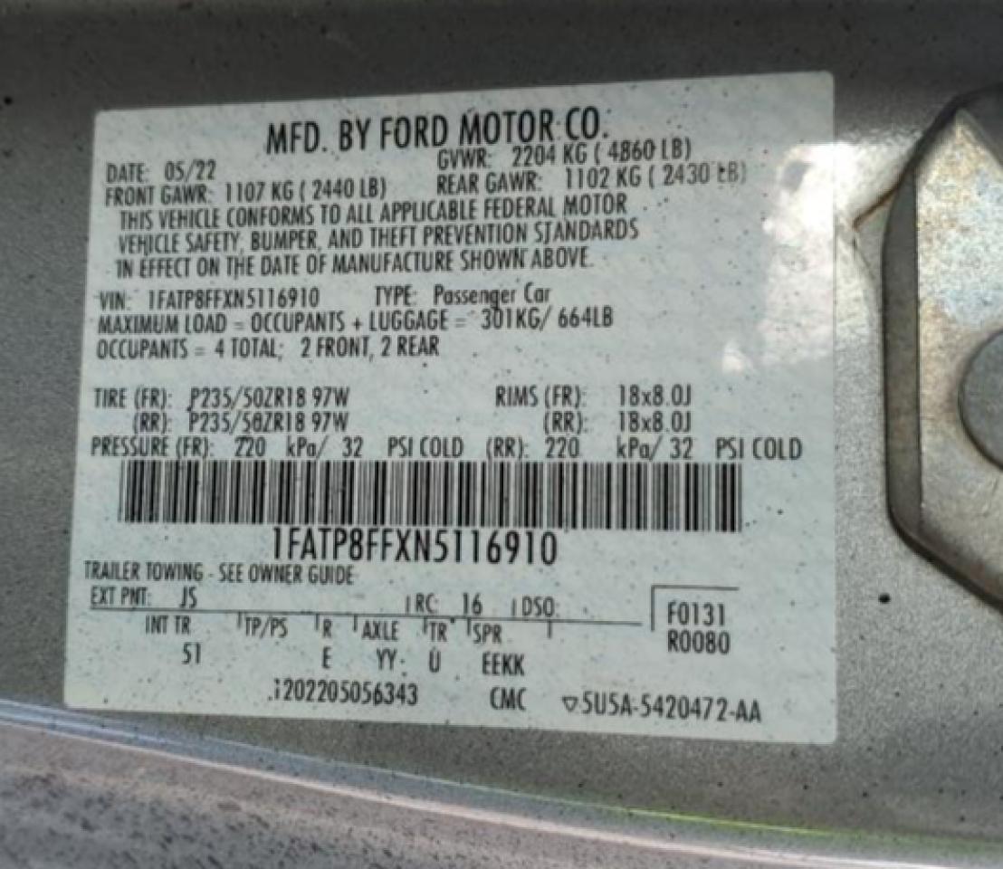 2022 Ford Mustang Gt VIN: 1FATP8FFXN5116910 Lot: 62745394