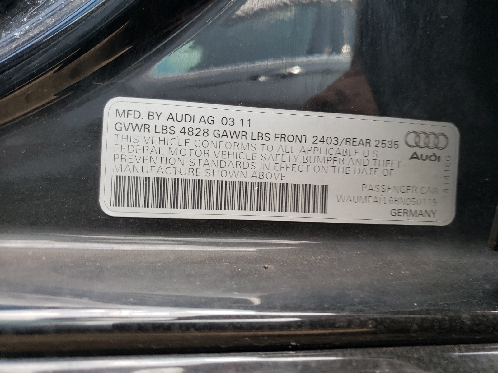 WAUMFAFL6BN050119 2011 Audi A4 Prestige