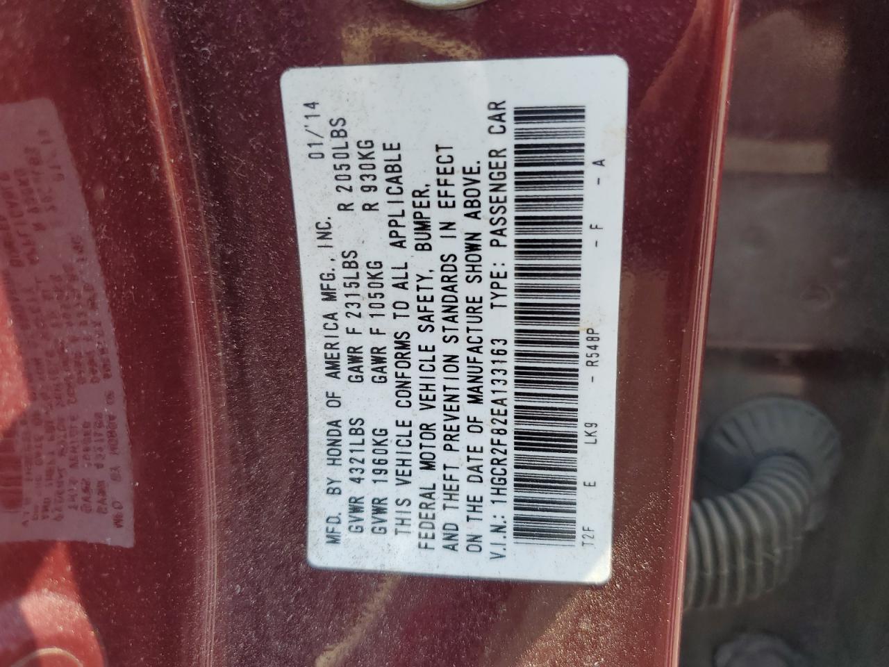 VIN 1HGCR2F82EA133163 2014 HONDA ACCORD no.12