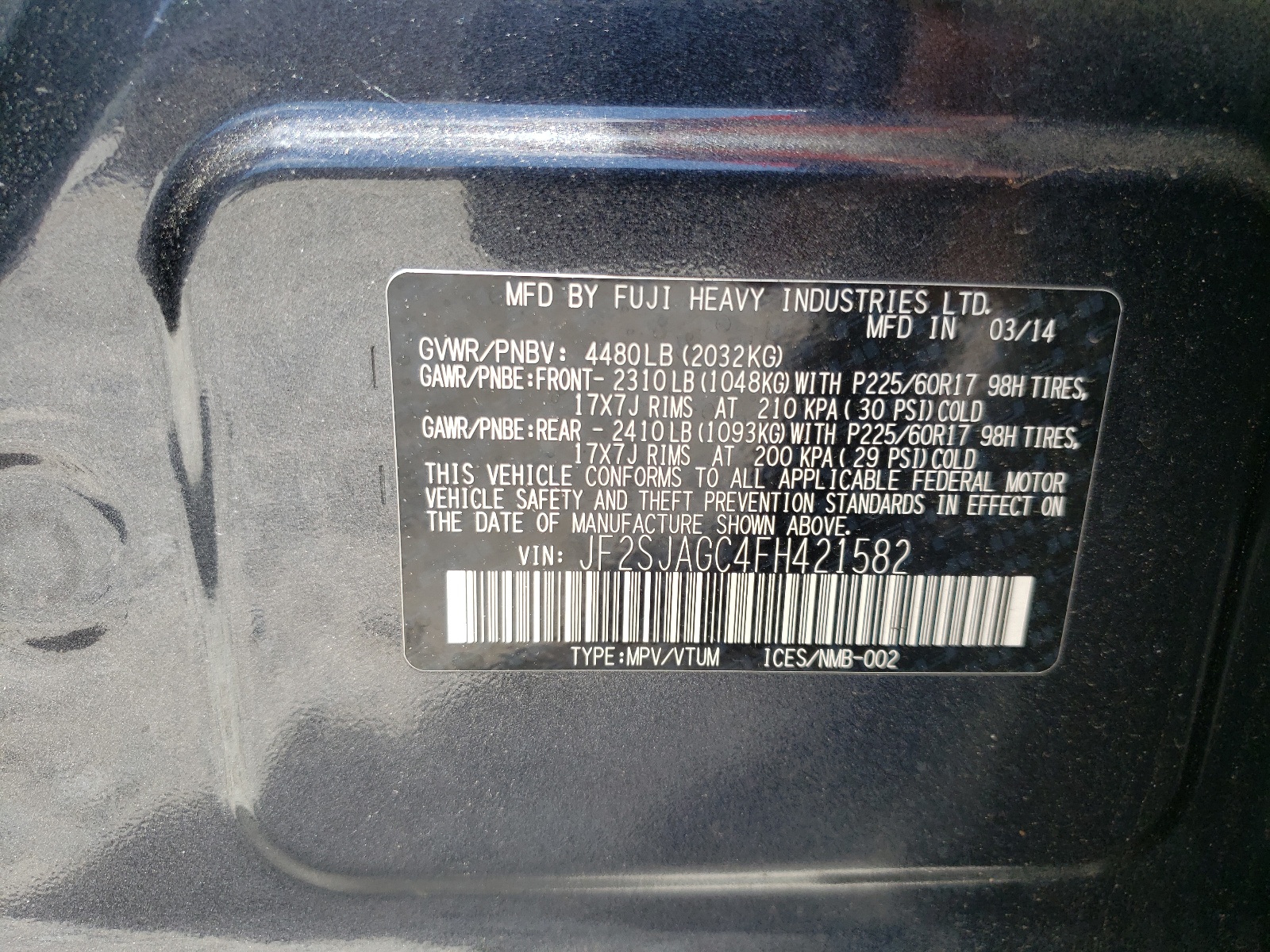 JF2SJAGC4FH421582 2015 Subaru Forester 2.5I Premium