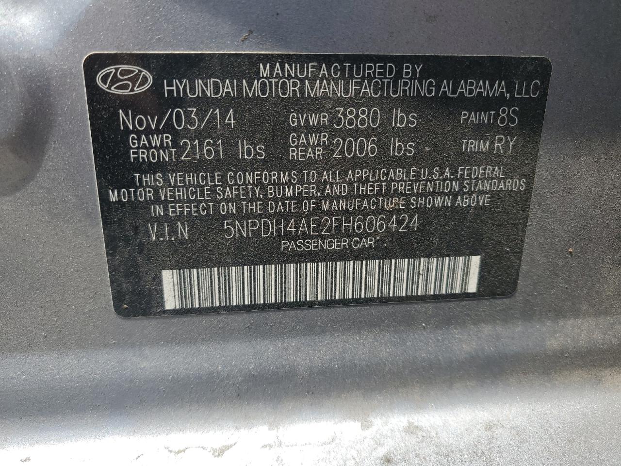 5NPDH4AE2FH606424 2015 HYUNDAI ELANTRA - Image 14