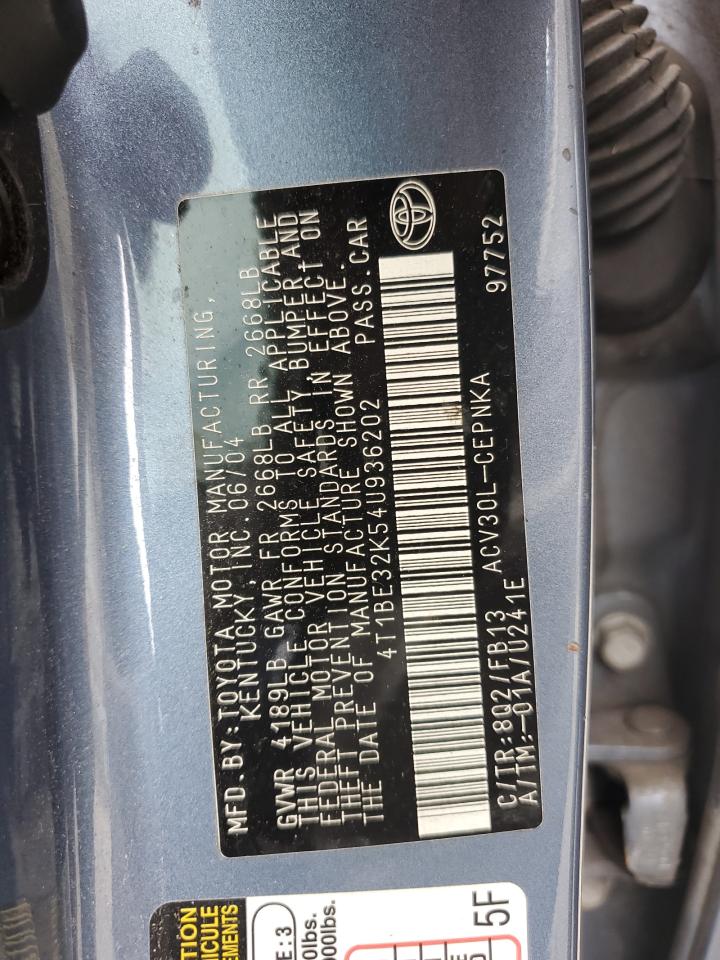 2004 Toyota Camry Le VIN: 4T1BE32K54U936202 Lot: 62715984