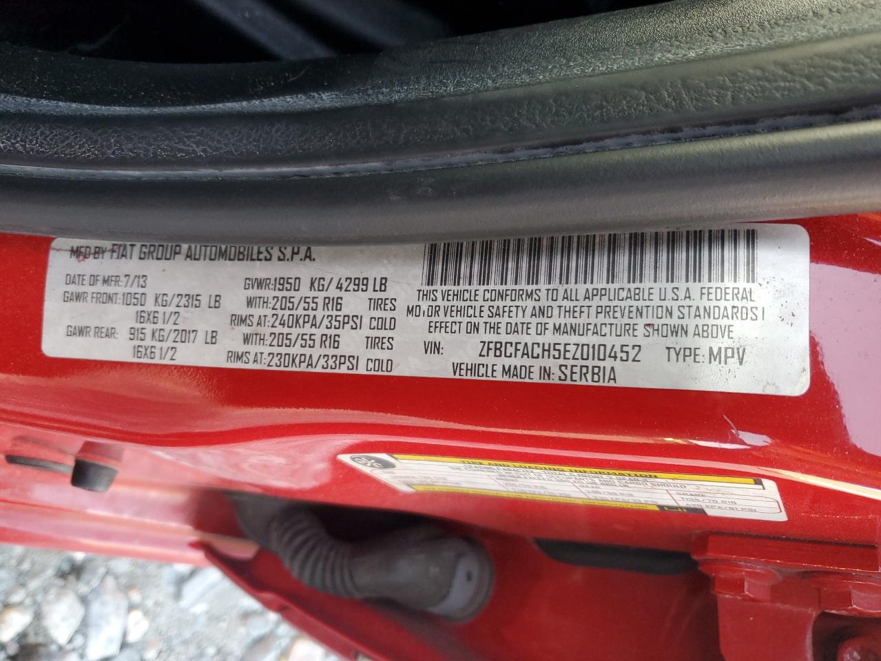 2014 Fiat 500L Lounge VIN: ZFBCFACH5EZ010452 Lot: 63121784