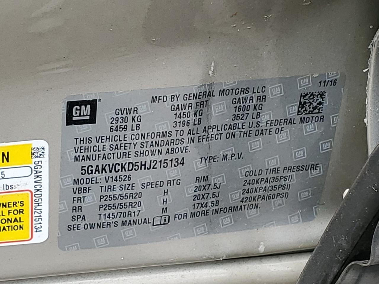 2017 Buick Enclave VIN: 5GAKVCKD5HJ215134 Lot: 63583504