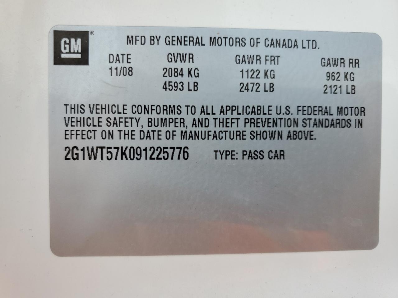 2009 Chevrolet Impala 1Lt VIN: 2G1WT57K091225776 Lot: 64503834