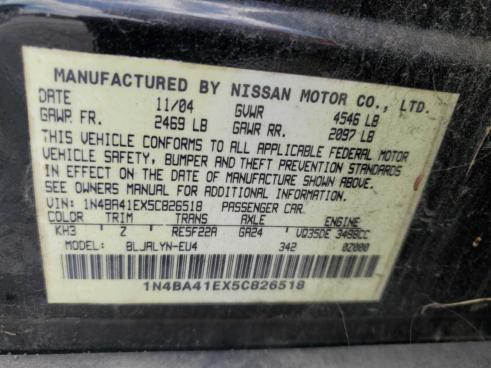 1N4BA41EX5C826518 2005 Nissan Maxima Se